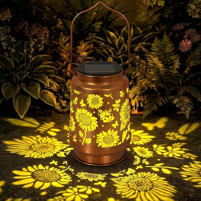 Solar Lantern Outdoor Waterproof, Gifts for Women Mom Grandma, Hanging Metal Light Sunflower Garden Decor for Yard Patio Lawn