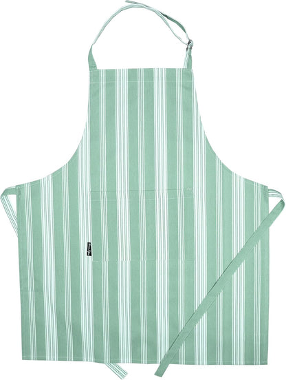 AMOUR INFINI Cotton Striped Aprons for Women with Pockets - Adjustable Strap and Waist Ties Printed Apron for Baking, Cooking, Gardening (27.5 x 33 Inches - Sage Green)