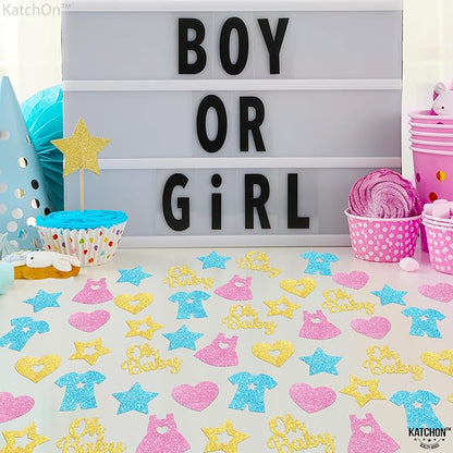KatchOn, Pink, Blue and Gold Gender Reveal Confetti - Pack of 240 | Boy Or Girl Table Confetti | Gender Reveal Decorations | Oh Baby Decorations for Boy Or Girl | Gender Reveal Table Confetti
