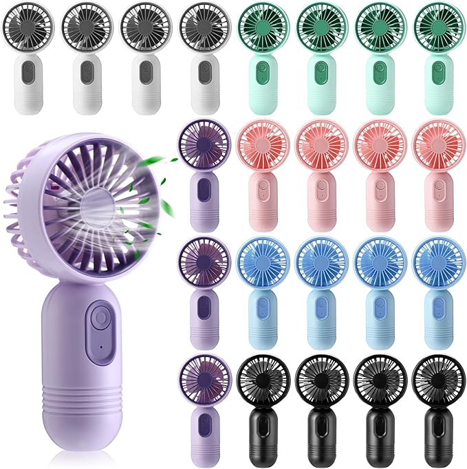 Rossesay 24 Pack Mini Portable Fan Bulk for Travel 3 Speeds, Rechargeable USB Battery Operated, Small Handheld Personal Eyelash Fans for Women Men Indoor Outdoor(Multicolor-1)