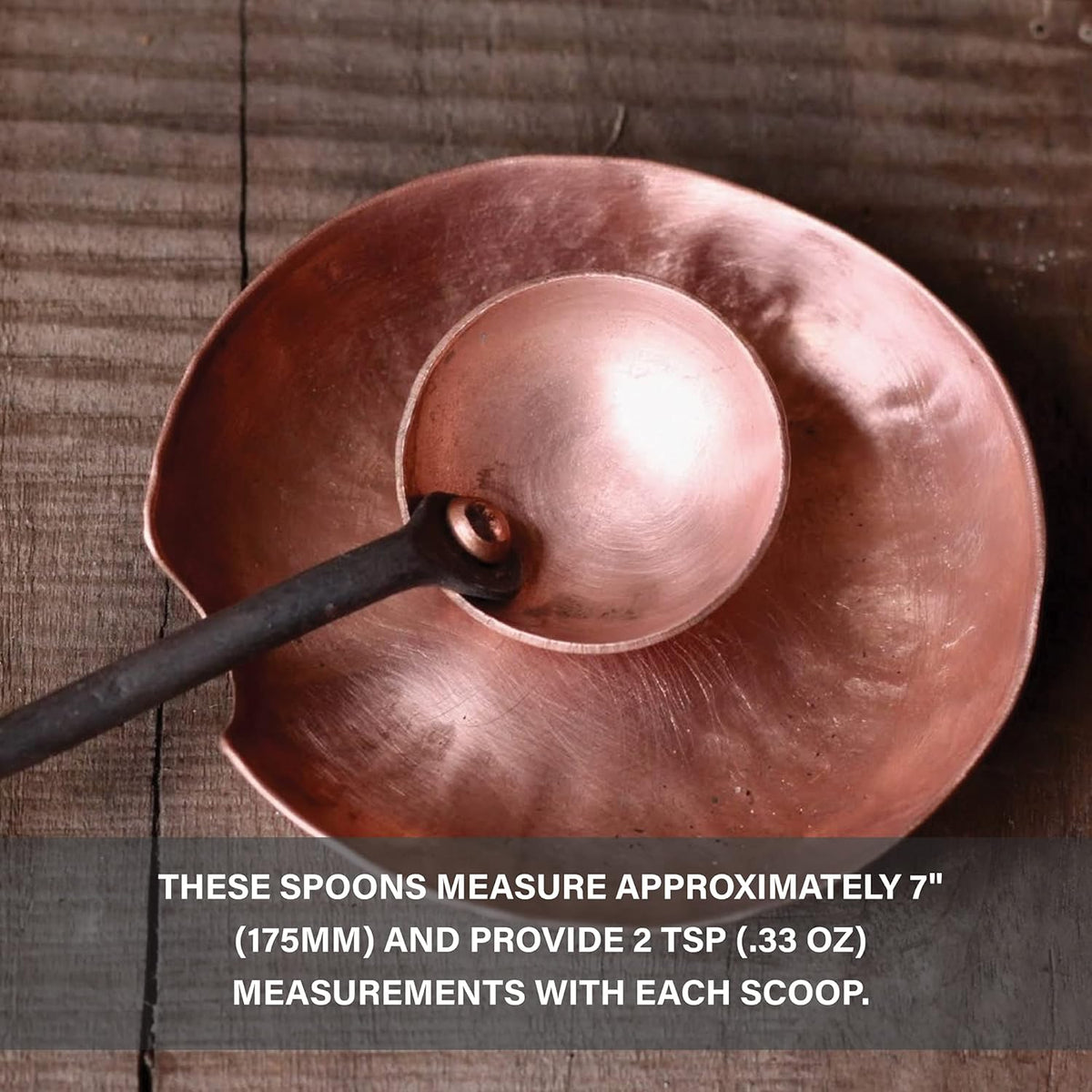 Copper and Steel Coffee Scoop, Food Grade & Measures 2 Tsp, Antique & Rustic Cast Iron Metal Spoon, Use For Espresso Beans, Tea Leaves, or Sugar