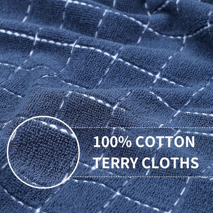 Homaxy 100% Cotton Terry Kitchen Towels(Navy Blue, 13 x 28 inches), Checkered Designed, Soft and Super Absorbent Dish Towels, 4 Pack