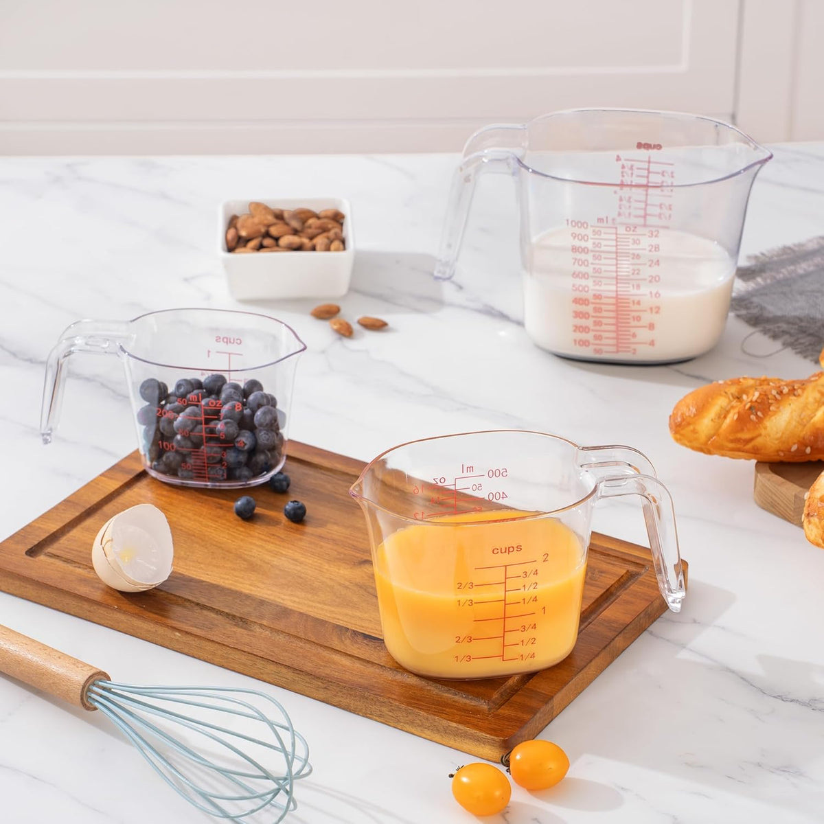 3PCS Nesting Liquid Measuring Cups Set, Measuring Jugs For Kitchen 1 Cup/250ml/8oz, 2 Cup/500ml/16oz,4 Cup/1000ml/32oz