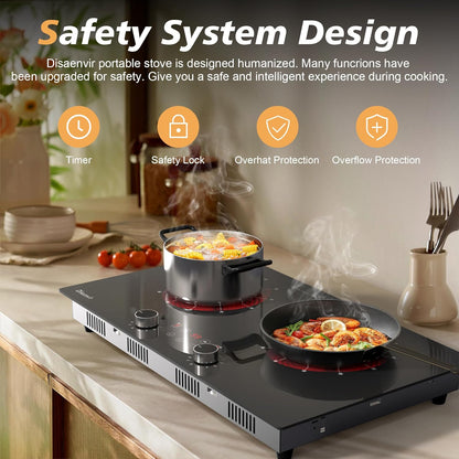 2 Burner Electric Cooktop 110V - 24 Inch Ceramic Stove Top Countertop & Built-in, 2000W Two Burner Radiant Electric Cook Top with LCD Touch & Knob Control, Timer, Safety Lock, 120V Plug in
