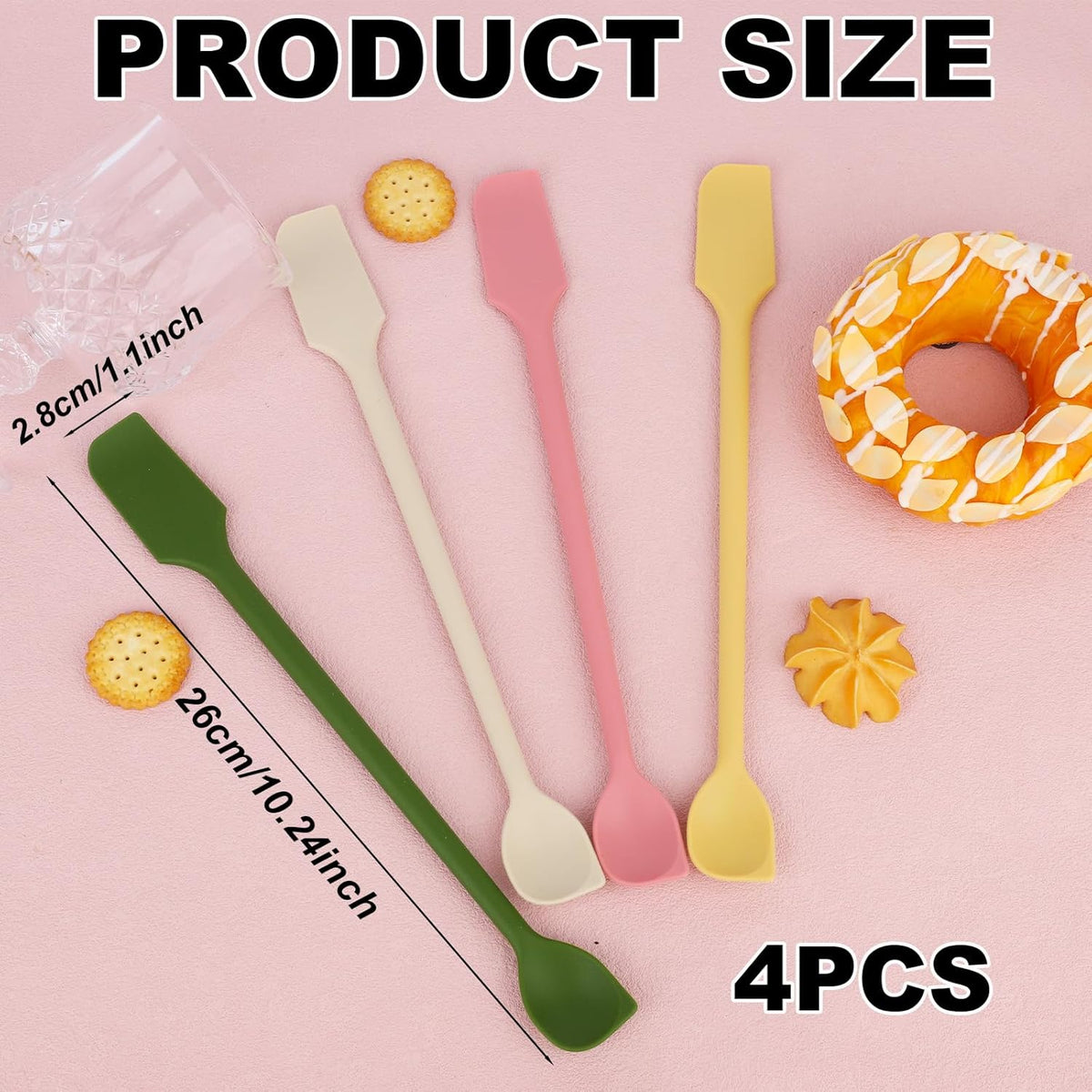 4pcs Mini Silicone Spatulas Set, Dual Sided Multifunctional Small Kitchen Scraper Long Spoon Reusable Stirrer for Jam Cake Cream Butter Icing Lotion