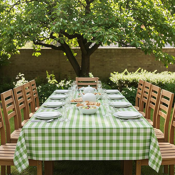 Remagr 3 Pcs Green and White Checkered Table Cloth 54 x 108 Inch Disposable Buffalo Plaid Plastic Table Cloth Waterproof Rectangle Gingham Tablecover for Picnic, Dining, Birthday Party Decor