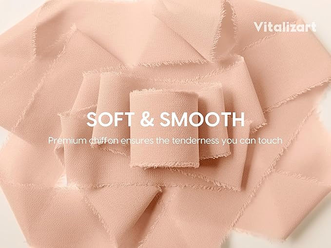 Vitalizart Fall Handmade Chiffon Silk Ribbon Fringe 1.5" x 21 Yd Terracotta Cream Frayed Edges Ribbons for Wedding Invitations Bridal Bouquets Gifts Wrapping Crafts Holiday Party Decorations