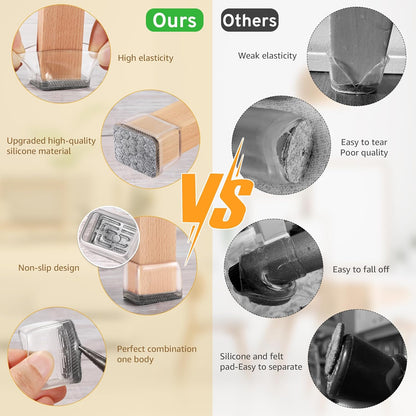 24PCS Rectangular Chair Leg Floor Protectors, Furniture Sliders, Non-Slip Felt Furniture Pads for Hardwood Floors, Silicone Cap Covers to Protect Floors,(Fit L :1.34-1.57", W: 0.87-1.18")