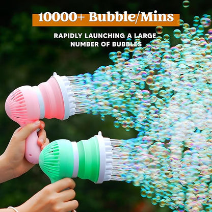 Sloosh 2 PCS Tape-C Charging Bubble Gun Toy for Ages 3-8 Boys Girls with Removable Fan, Bubble Solution, Bubble Machine Gun for Kids, Adults, Summer Toys, Party Favors, Easter, Birthday Gift, Outdoor