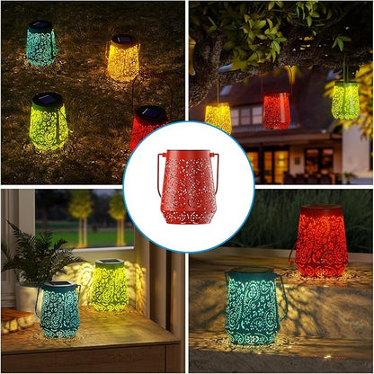 Solar Lanterns Outdoor Waterproof Hanging Solar Lantern, Retro 4 Colors LED Solar Powered Lantern Lights with Handle for Patio Garden Yard Pathway Lawn Porch Decor (4 Pack)