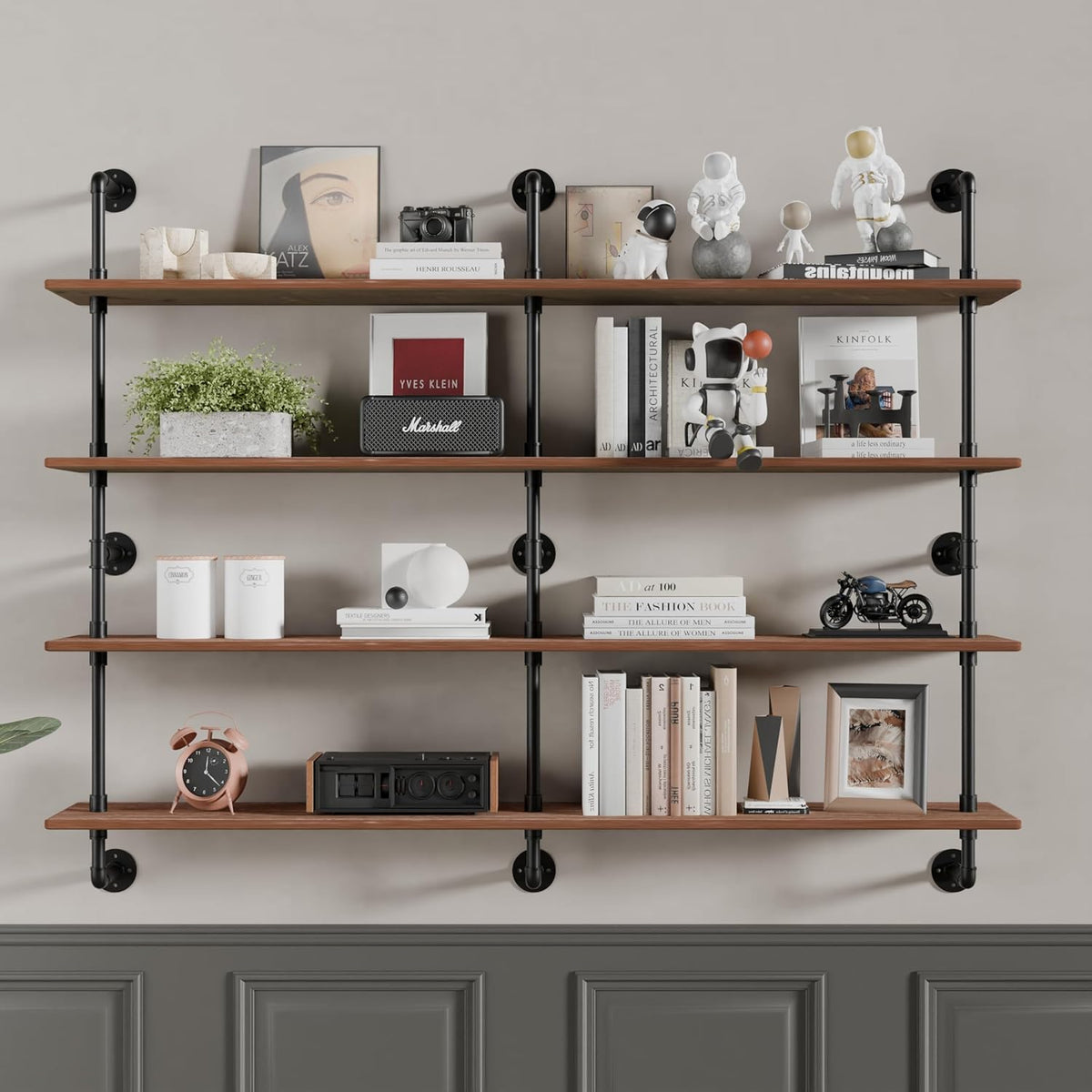 Floating Book Shelves for Wall 4 Tier 70 inch Bookshelf Industrial Pipe Shelving Shelves Bookcase Industrial Bookshelves Pipe Shelf Wood Wall Shelf