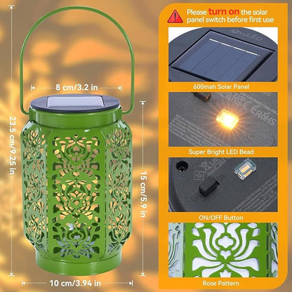 Solar Lanterns Outdoor 4 Pack, Rose Mothers Day Gifts Solar Lanterns IP44 Waterproof Outdoor Lights Garden Decor, 4 Colors LED Hanging Lantern with Handle for Outside Patio Yard Table Fence