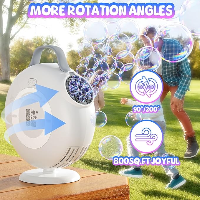 Bubble Machine, Automatic Bubble Blower for Kids Toddlers, 8000+ Bubbles Per Minute, 90° 200° Oscillating Electric Plug-in or Batteries Bubble Maker Toys for Outdoor Birthday Party - Light White