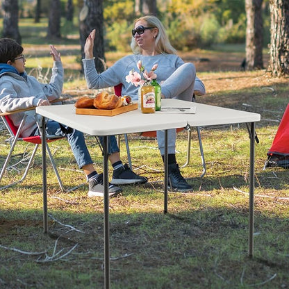 Goplus 34" Square Folding Card Table, Portable Plastic Utility Folding Tables with Collapsible Legs & Carrying Handle, Indoor Outdoor for Picnic, Party, Dining, Camping, BBQ, White