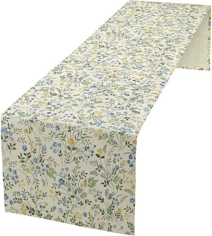 Rustic Flower Table Runner, Spring Sage Green Eucalyptus Leaves Watercolor Floral Flower Plant Leaves Print Table Cover for Dinning Holiday Home Picnic Party Decor, 13x60inch