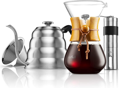 Mitbak Pour Over Coffee Maker Set, Kit Includes 40 OZ Gooseneck Kettle with Thermometer, Coffee Mill Grinder & 20 OZ Coffee Dripper Brewer