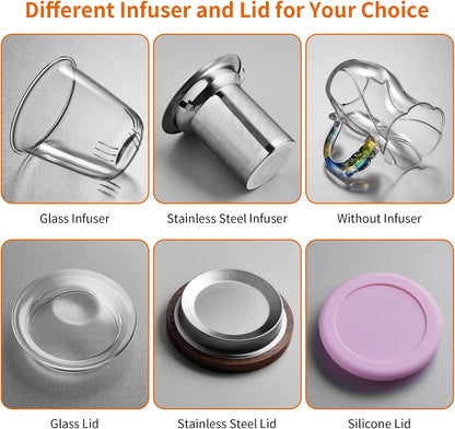 OEM Custom Personalized Gifts Glass Tea Cup with Infuser and Lid,Customized Large Borosilicate Teacup