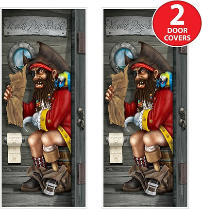 Beistle Plastic Pirate Captain Restroom Door Covers, 5' x 30", Set of 2 - Novelty Bathroom Party Decorations, Funny Nautical Ship Deck for Themed Events & Parties