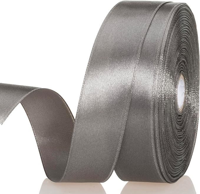 YASEO 1 Inch Steel Gray Solid Satin Ribbon, 50 Yards Craft Fabric Ribbon for Gift Wrapping Floral Bouquets Wedding Party Decoration