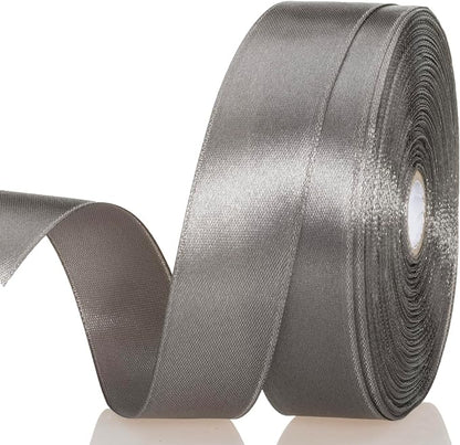 YASEO 1 Inch Steel Gray Solid Satin Ribbon, 50 Yards Craft Fabric Ribbon for Gift Wrapping Floral Bouquets Wedding Party Decoration