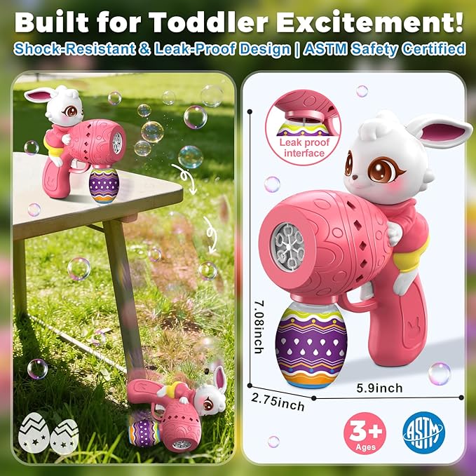 Easter Bubble Guns for Toddlers & Kids: Easter Basket Stuffers 2-Pack Bunny & Egg Themed - Leak-Proof Bubble Blaster Toys with Refill Solution - Perfect for Easter Egg Hunt & Outdoor Party