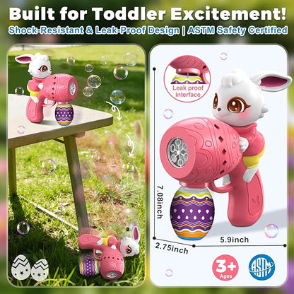 Easter Bubble Guns for Toddlers & Kids: Easter Basket Stuffers 2-Pack Bunny & Egg Themed - Leak-Proof Bubble Blaster Toys with Refill Solution - Perfect for Easter Egg Hunt & Outdoor Party
