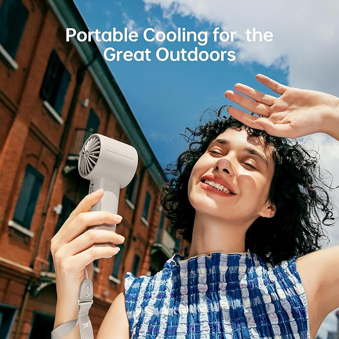 JISULIFE Portable Handheld Fan, 4000mAh Rechargeable Mini,Up to 22 Hours Cooling,5 Speed Strong Wind, Handheld Personal Fan for Travel Outdoor Camping Beach Makeup（Gray）