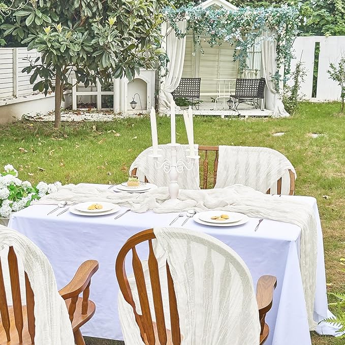 IVAPUPU 1 Pcs Cheesecloth Table Runner - 10ft Ivory White Spring Boho Gauze Cheese Cloth Table Runners for Baby Shower Decorations Wedding Party Garden Farmhouse