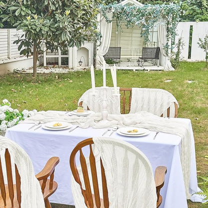 IVAPUPU 2 Pcs Cheesecloth Table Runner - 10ft Ivory White Spring Boho Gauze Cheese Cloth Table Runners for Baby Shower Decorations Wedding Party Garden Farmhouse Decor