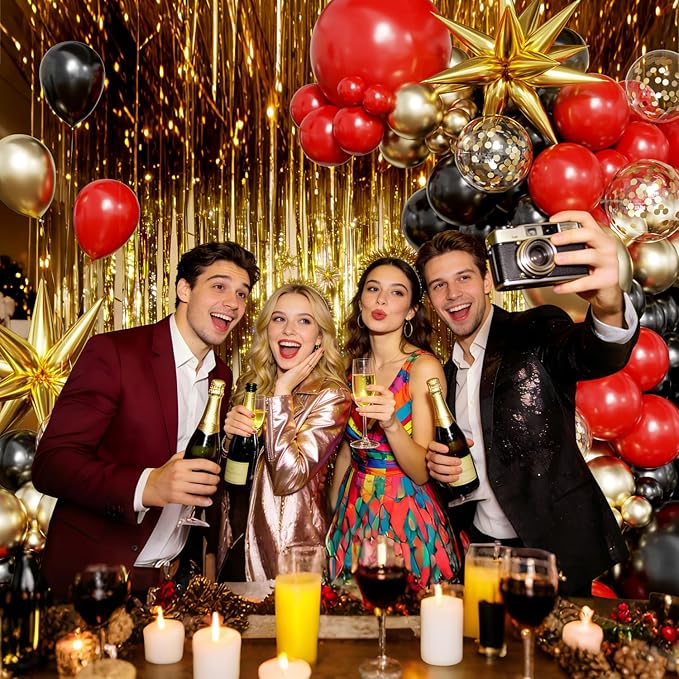 Black Red Gold Balloon Arch Kit, 2026 Graduation Decorations, 130Pcs Black Red Gold Balloons with Foil Star Balloons Confetti Balloons for College High School Graduation Decorations Class of 2026