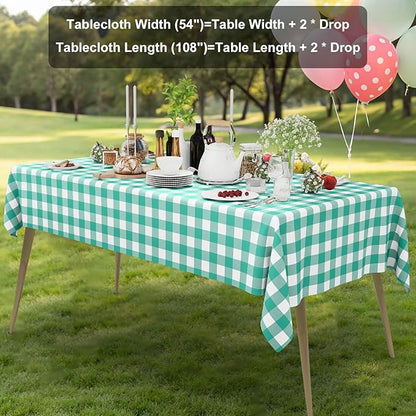 Smiry 3 Pack Teal Gingham Disposable Tablecloths - 54" x 108" Heavy Duty Plastic Table Cloth, Waterproof Buffalo Plaid Table Covers for Picnic, Banquets, Outdoor Parties