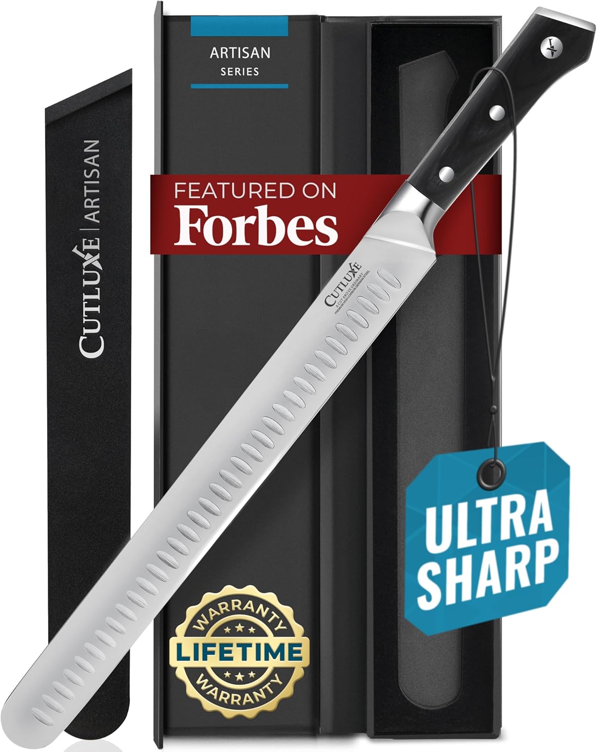 Cutluxe Slicing Carving Knife – 12" Brisket Knife, Meat Cutting and BBQ Knife – Razor Sharp German Steel, Sheath Included, Full Tang