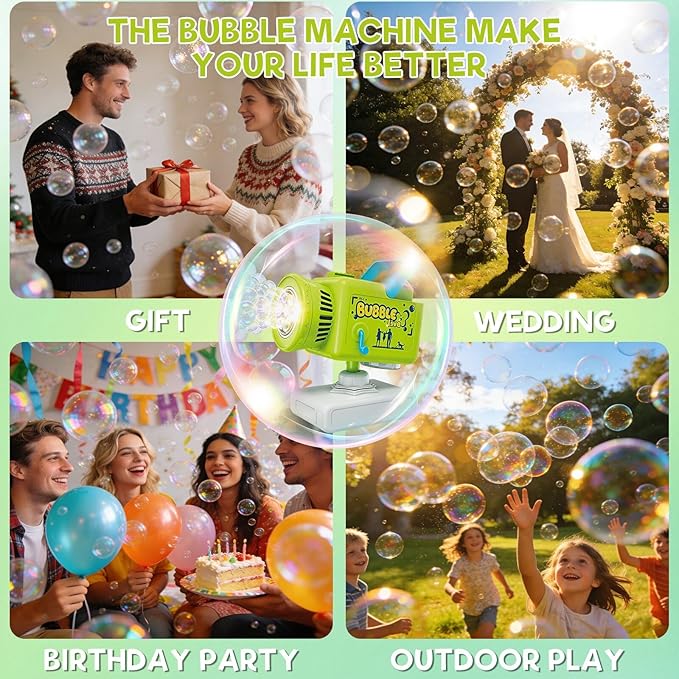 Upgraded Rechargeable Camera Bubble Machine, Bubble Maker for Kids with LED Light, Auto 360° Rotation, Large Bubbles, Type-C Charge, Outdoor Toys Gifts for Wedding, Birthday, Parties, Easter