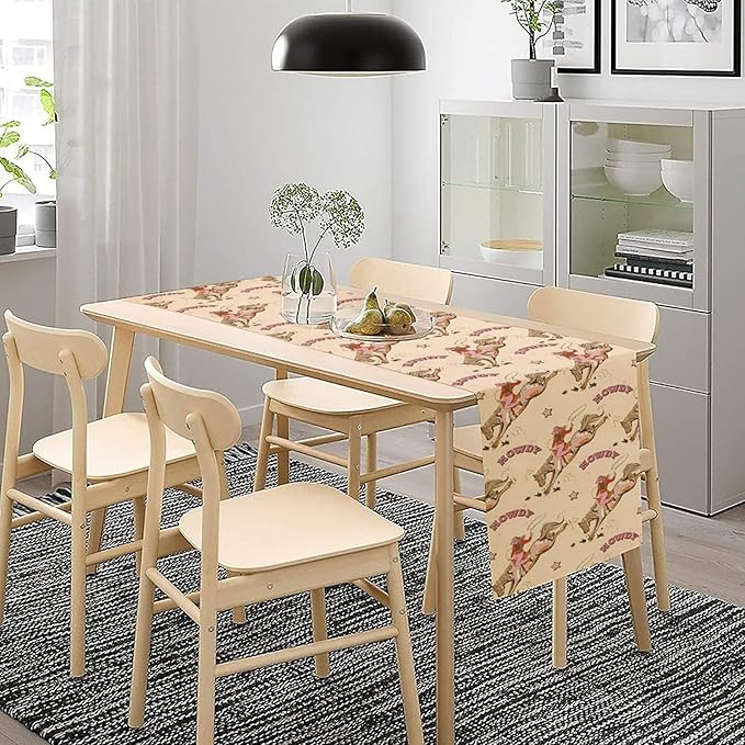 Western Cowboy Table Runner,Vintage Country Cowboy Horse Desert Print Table Runner for Farmhouse Kitchen Dining Table Holiday Home Party Decor 13x120in