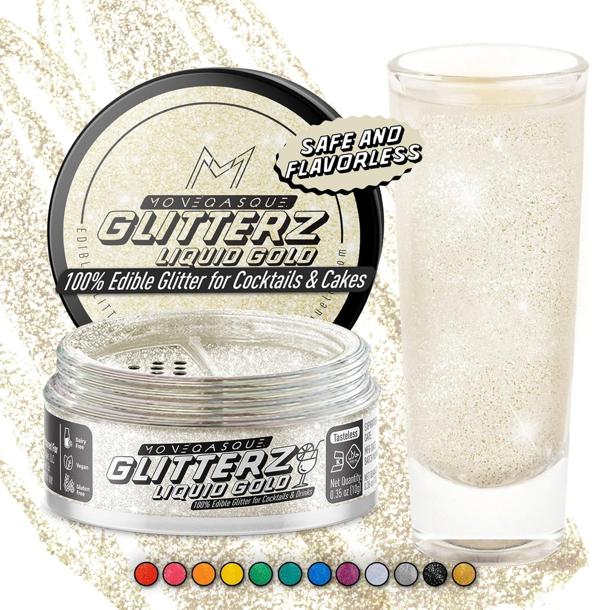 Monégasque Gold Iridescent Edible Glitter for Drinks 10g – Liquid Gold Edible Glitter for Cakes & Cocktails