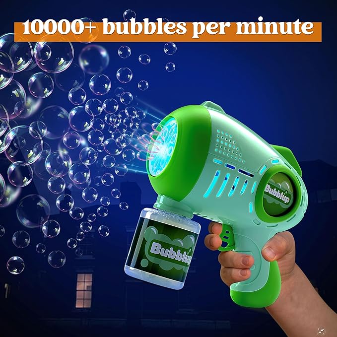 JOYIN 32 oz Bubble Concentrated Solution Refills, 2 Packs Bubble Guns with 4 Bottles Bubble Refill, 10 Holes Light Up Automatic Bubble Gun Machine for Kids, Outdoors, Summer Toys, Gift, Party Favors