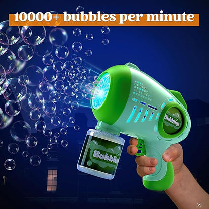 JOYIN 32 oz Bubble Concentrated Solution Refills, 2 Packs Bubble Guns with 4 Bottles Bubble Refill, 10 Holes Light Up Automatic Bubble Gun Machine for Kids, Outdoors, Summer Toys, Gift, Party Favors
