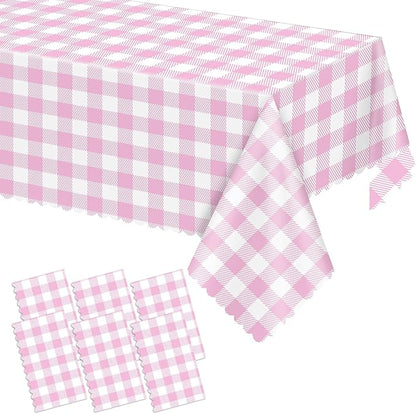 6 Pack Pink and White Checkered Tablecloth, 54 X 108Inch Plastic Red Gingham Table Cloth Waterproof Red Checkered Table Cover for Easter Mother's Day Wedding Birthday Anniversay Baby Bridal Shower