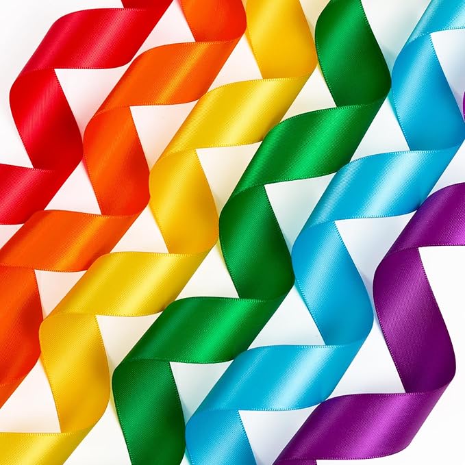 Rainbow Ribbon Pack 1 Inch Assorted Colorful Bulk Double Faced Rainbow Satin Ribbon Set for Crafts, Gift Wrapping, Easter, Baby Shower, Birthday, Fiesta Party, School, Wedding Decor, Hair Bows - 30Yds