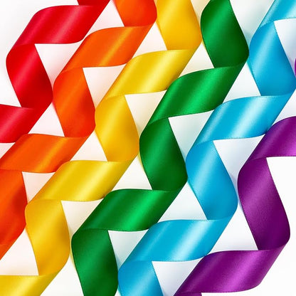 Rainbow Ribbon Pack 1 Inch Assorted Colorful Bulk Double Faced Rainbow Satin Ribbon Set for Crafts, Gift Wrapping, Easter, Baby Shower, Birthday, Fiesta Party, School, Wedding Decor, Hair Bows - 30Yds