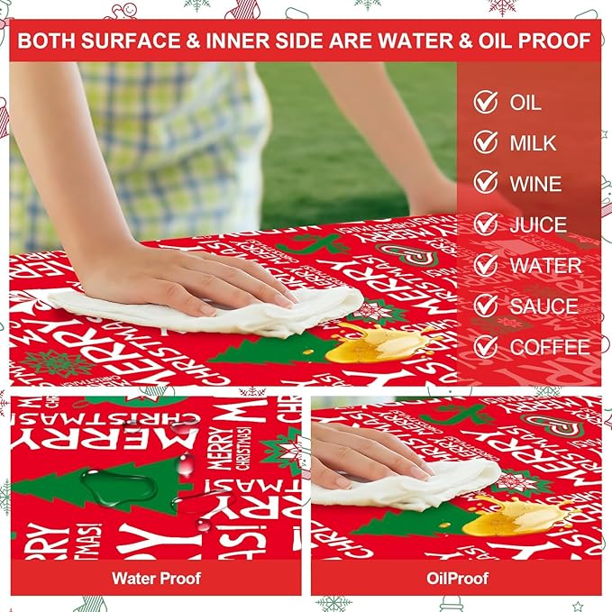 Picnic Table Cover with Bench Covers Set of 3, Elastic Fitted Tablecloth for 6 Foot Tables, Washable Polyester Tablecloths for Camping, Indoor & Outdoor