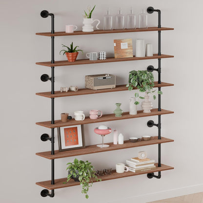 48 InchPipe Bookshelf Floating Shelves for Wall Shelves Bookshelf Industrial Pipe Shelving Shelves Real Wood Planks Rustic Hanging Shelves Farmhouse