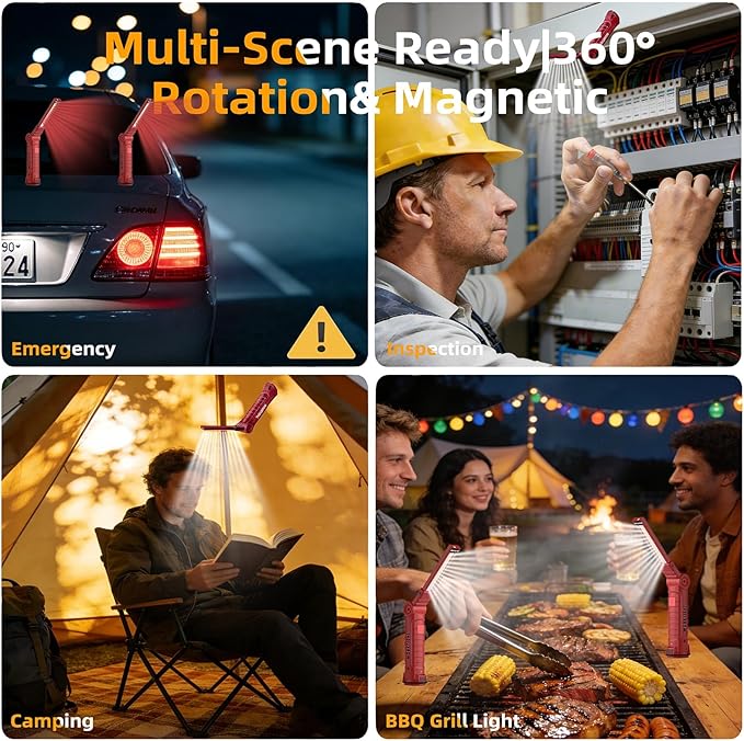 Rechargeable Work Light for Mechanics, Tool Fathers Day Dad Gifts for Men Him Husband Birthday Torch Grill Light Inspection Lamp with Magnetic Base Hook, 5 Modes 360° Rotate Car Repair 2 Pack