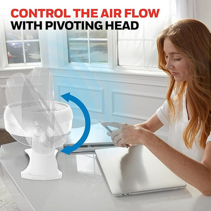 Honeywell TurboForce Air Circulator, Small Tabletop Fan, Quiet Personal Fan for Home or Office, 3 Speeds, 90 Degree Pivoting Head, White, HT-904