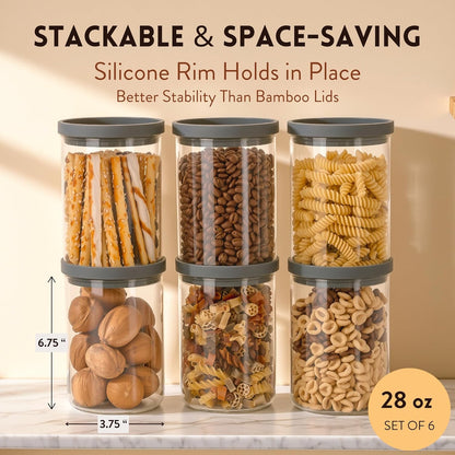 Glass Airtight Canisters with Silicone and Glass Lids – BPA-Free Borosilicate Containers for Food Prep, Storage, Wet or Dry Food Jars for Rice, Tea