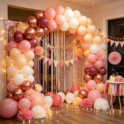 CVPARTON Retro Blush Pink Balloons 55 Packs 12 Inch Dusty Pink Metallic Chrome Rose Gold Nude Ivory White Balloons for Birthday Girls Boho Baby Shower Bridal Shower Wedding Themed Princess Party