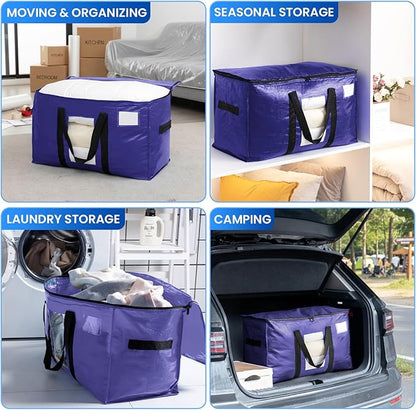 TAILI 4 Pack Dark Blue Extra Large Moving Bags, Heavy Duty Totes with Visible Window, Wrap Around Handles, Great for Storage