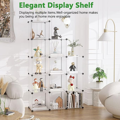 C&AHOME Cube Storage Organizer, 12-Cube Closet Cabinet Organizer, DIY Cube Shelf, Plastic Stackable Bookshelf, Modular Shelving Units Ideal for Home, Office, 36.6" L x 12.4" W x 48.4" H White SHS3012A