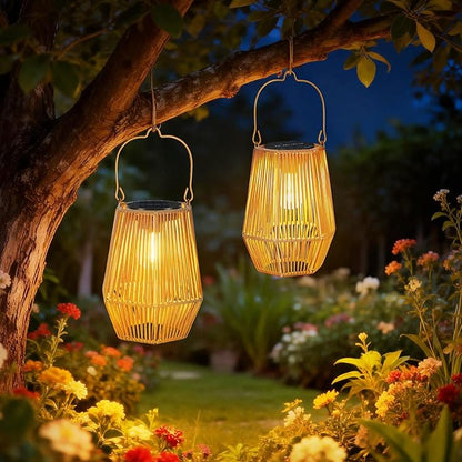 Solar Lanterns Outdoor Waterproof, Hanging Rattan Woven Solar Lights with Auto On/Off, Decorative Gifts for Mom Garden, Yard, Patio, Tree, Porch, Lawn, Pathway & Outside Tabletop Decor