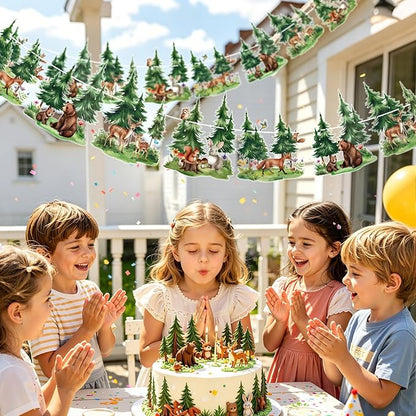 SUNBEAUTY Woodland Animals Banner 6.56FT Babyshower Party Decoration,Waterproof 2-Side Printed Garland Bunting with Tree Bear Fox Deer Rabbit for Kids Nursery Livingroom Gender Reveal Birthday